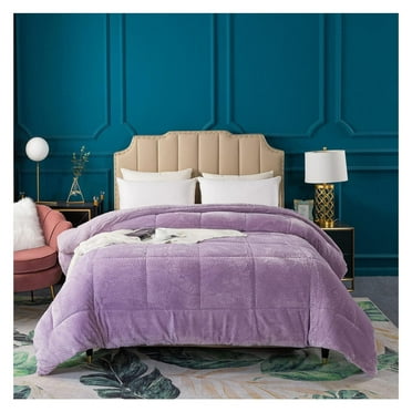 Super Ultra Soft Luxury Plush Comforter, Cozy Reversible Faux Fur Machine Washable Bedding, Purple, King Size