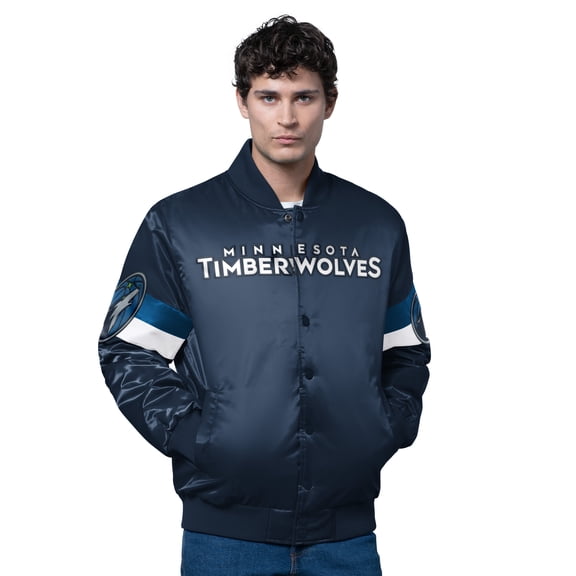 Men's Starter Navy Minnesota Timberwolves Triple Option Varsity Full-Snap Satin Jacket