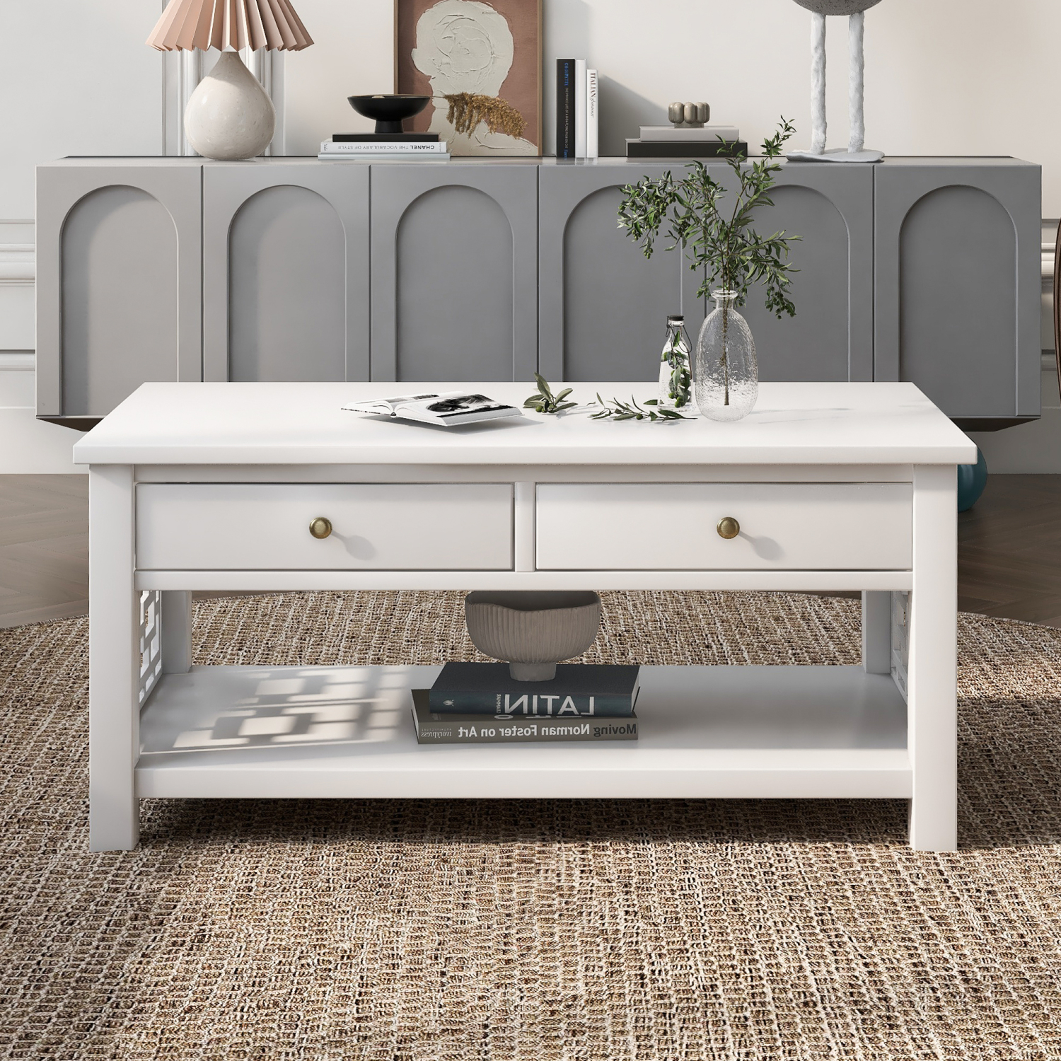 Clearance Coffee Table Easy Assembly With Two drawers for Livingroom