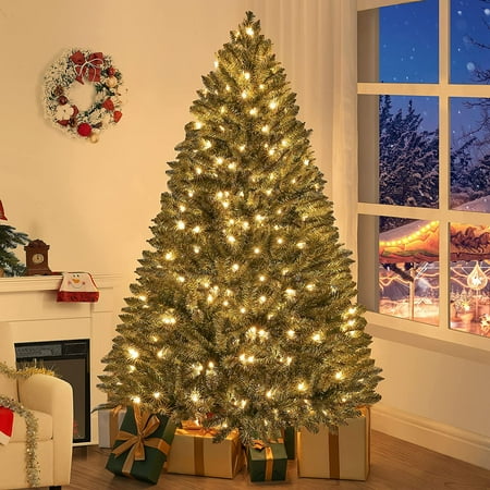 Prague 6.5ft Prelit Artificial Christmas Tree with Foot Pedal, 1197 Branch Tips, 450 Warm Lights and Metal Stand, 49" wide Realistic Spruce Christmas Tree with Lights by Naomi Home
