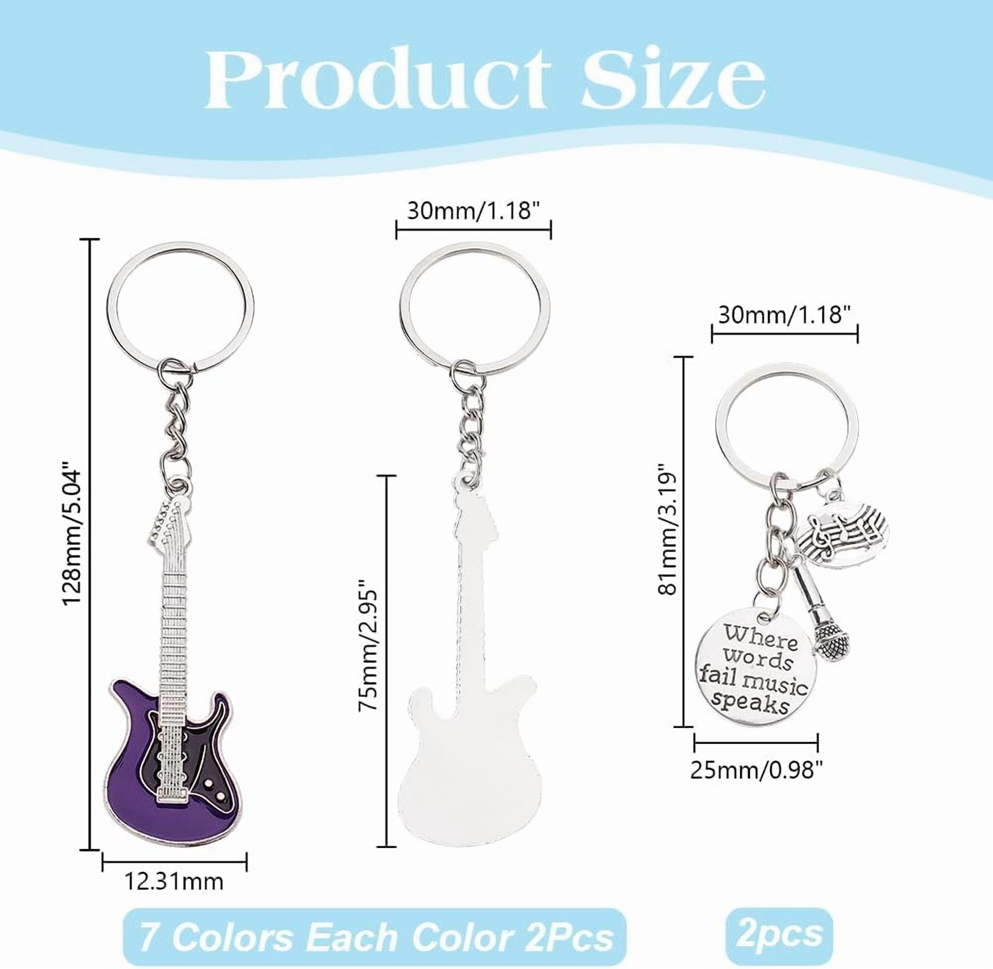 16 Pcs Music Guitar Keychain Punk Aesthetic Keychain Microphone Electric Guitar Key Ring Creative Musical Instrument Pendant for Key Decoration Music Lovers Party Birthday Party Favors
