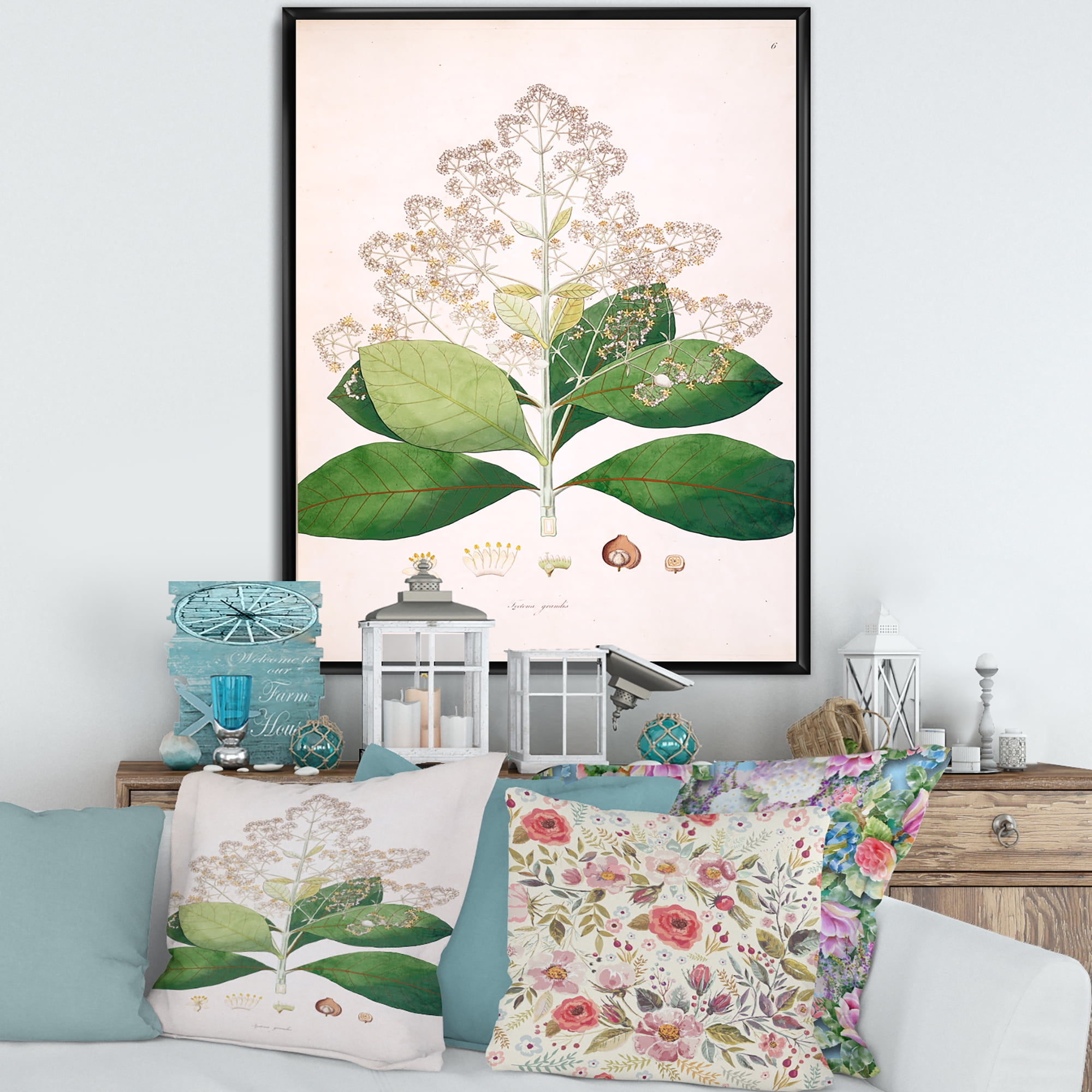 Designart 'Ancient London Plants III' Farmhouse Framed Canvas Wall Art Print