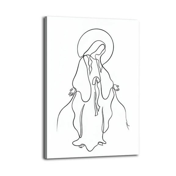 Virgin Mary Art Print, Mother Mary Art Poster Wrapped Wooden Frame Wall Decor,,Canvas Wall Art for Living Room,Bedroom,Office,Ready to Hang