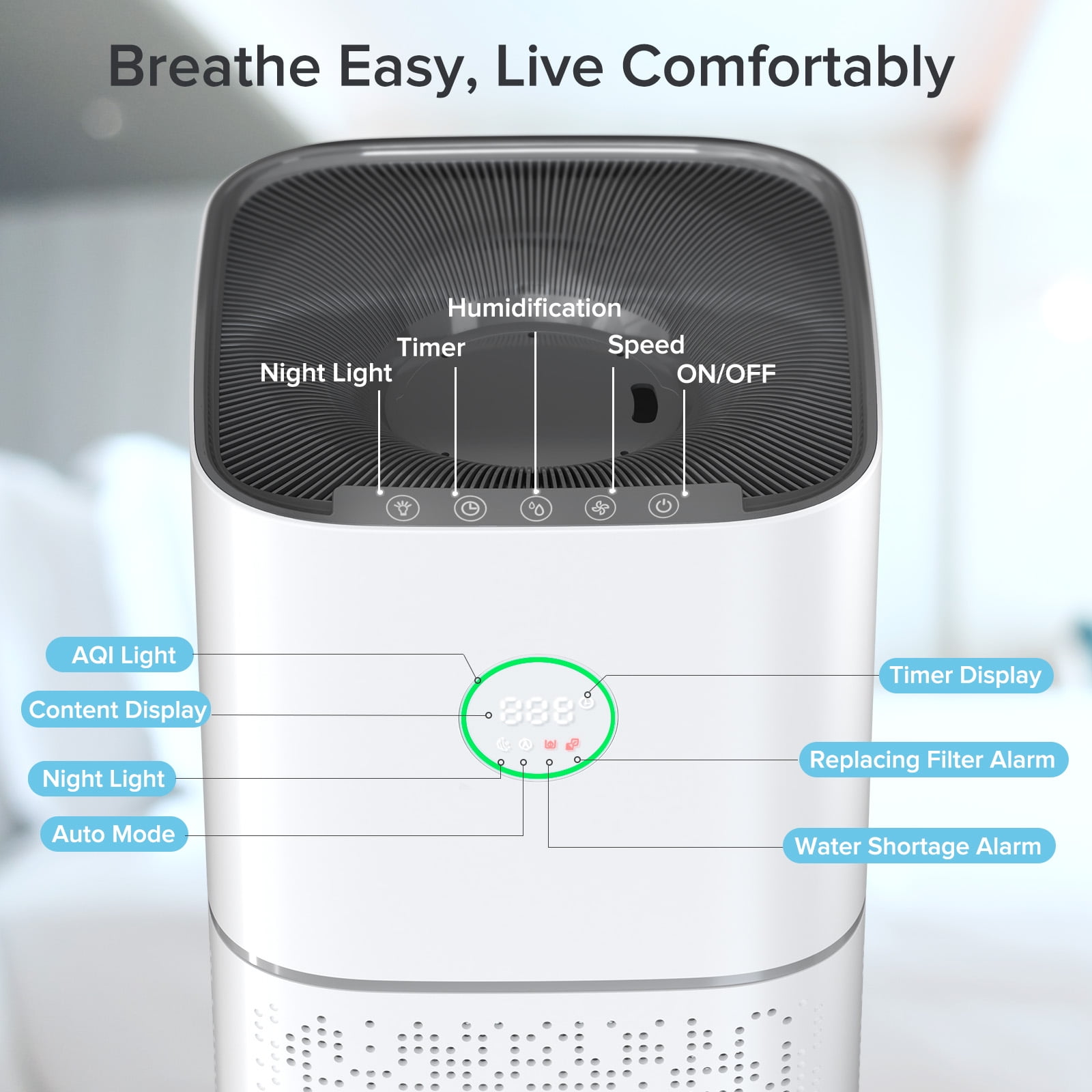 KISSAIR 2-in-1 Air Purifier and Humidifier Combo(CARB), H13 True HEPA Filter, Air Cleaners for Home/Office/Large Rooms(2676 Sq.ft), 99.97% Removal for Dust/Smoke/Pet Hair