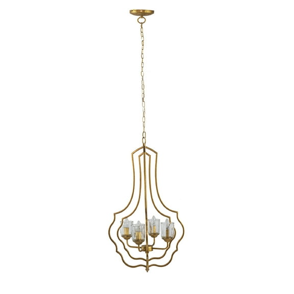 4-Light Iron Chandelier - 19.5" x 19.5" x 35" - Gold