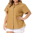 thumbnail image 2 of DARING DIVA Women's Plus Blouse Chest Pocket Button Down Demin Shirt 1X Light Brown, 2 of 6