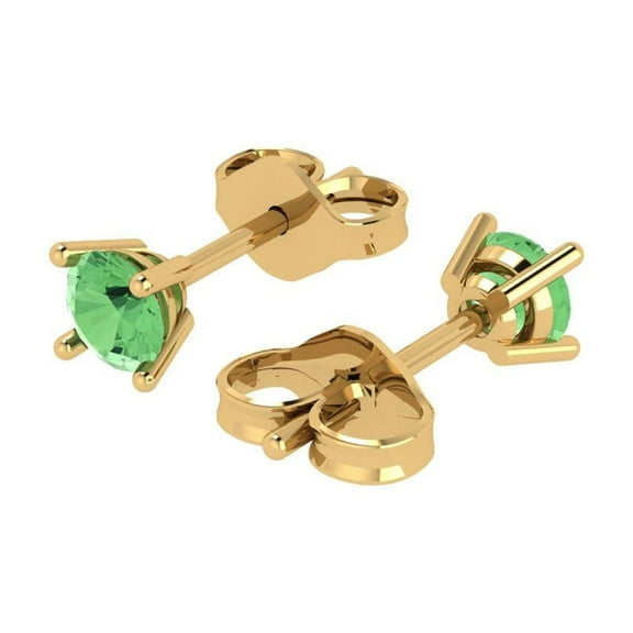 0.2 Ct Round Cut Studs Green Crystal 18K Yellow Solid Gold Everyday Dainty Earrings Push Back