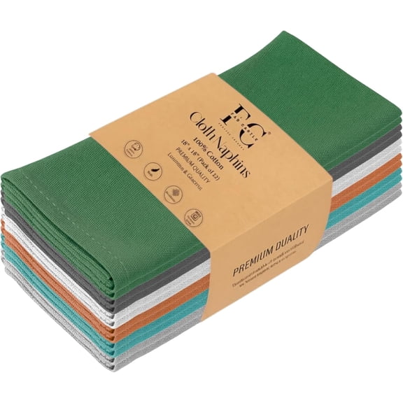 Cloth Napkins Set of 12, 18x18 Inch 100% Cotton Dinner Napkins, Soft Washable & Reusable Table Napkins for Home, Hotel, Restaurant, Parties & Weddings (Multicolor)