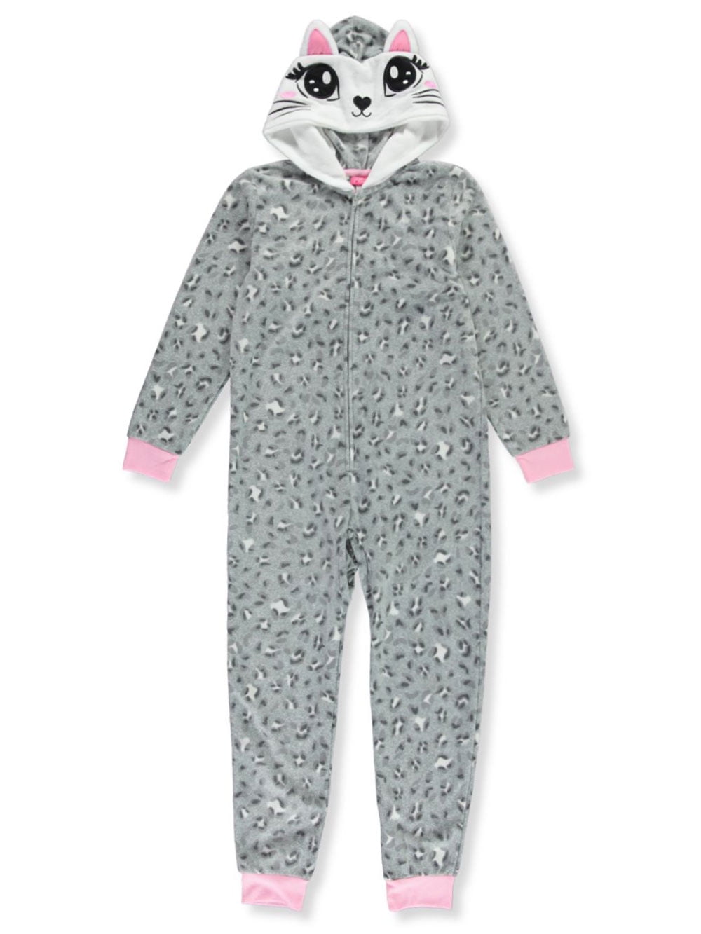 Saint Eve Girls' Leopard Cat Hooded 1Piece Pajamas (Little Girls