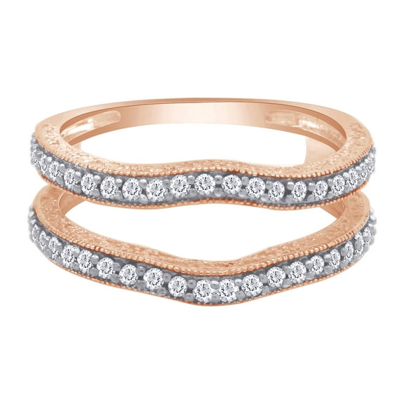 Round White Cubic Zirconia Curved Enhancer Guard Ring 10k Rose Gold Ring Size - 7
