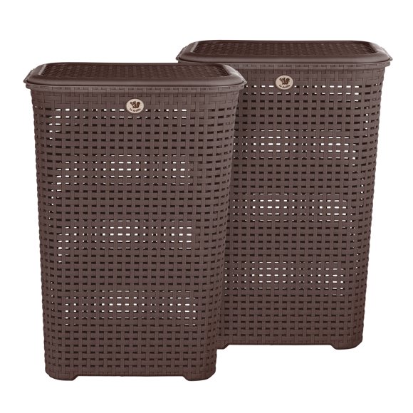Kit 2 Cestos de Plástico La Ardilla Con Tapa para Ropa Tipo Rattan (Chocolate)