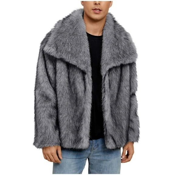 Mens Faux Furry Coat Jackets Winter Warm Thicken Fuzzy Overcoat Solid Long Sleeve Comfy Outerwear Fashion Jackets 2025 Trendy Fur Jacket Coats