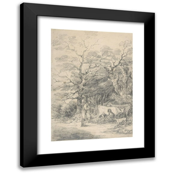 Gainsborough Dupont 11x14 Black Modern Framed Museum Art Print Titled - Landscape with Cattle and Figures; Sketch for the Rustic Courtship (1755-97)
