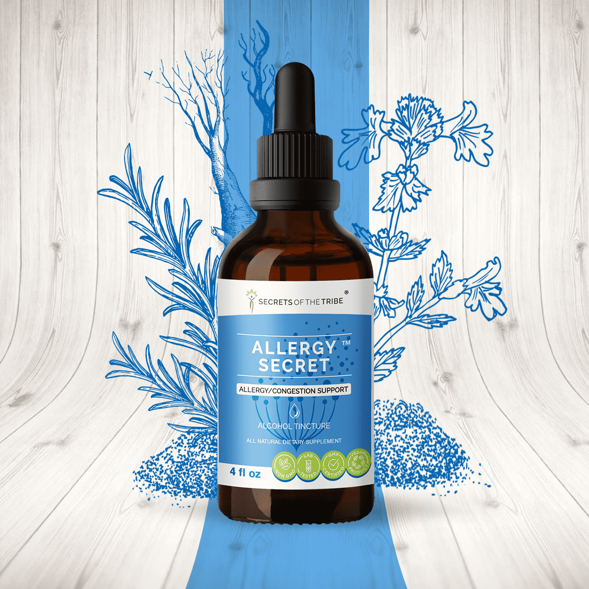 Allergy Secret Alcohol Extract, Tincture, Rosemary, Mullein leaf