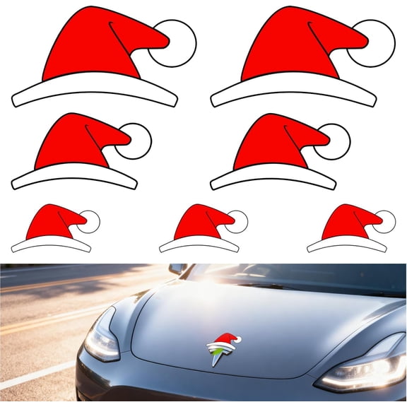 7PCS Waterproof Santa Hat Christmas Stickers for Tesla, Vinyl Car Decals for Toyota, Honda, Ford, BMW & More, Automotive Decals for Water Bottles, Wall, Laptop, Window, Christmas Gift & Deco