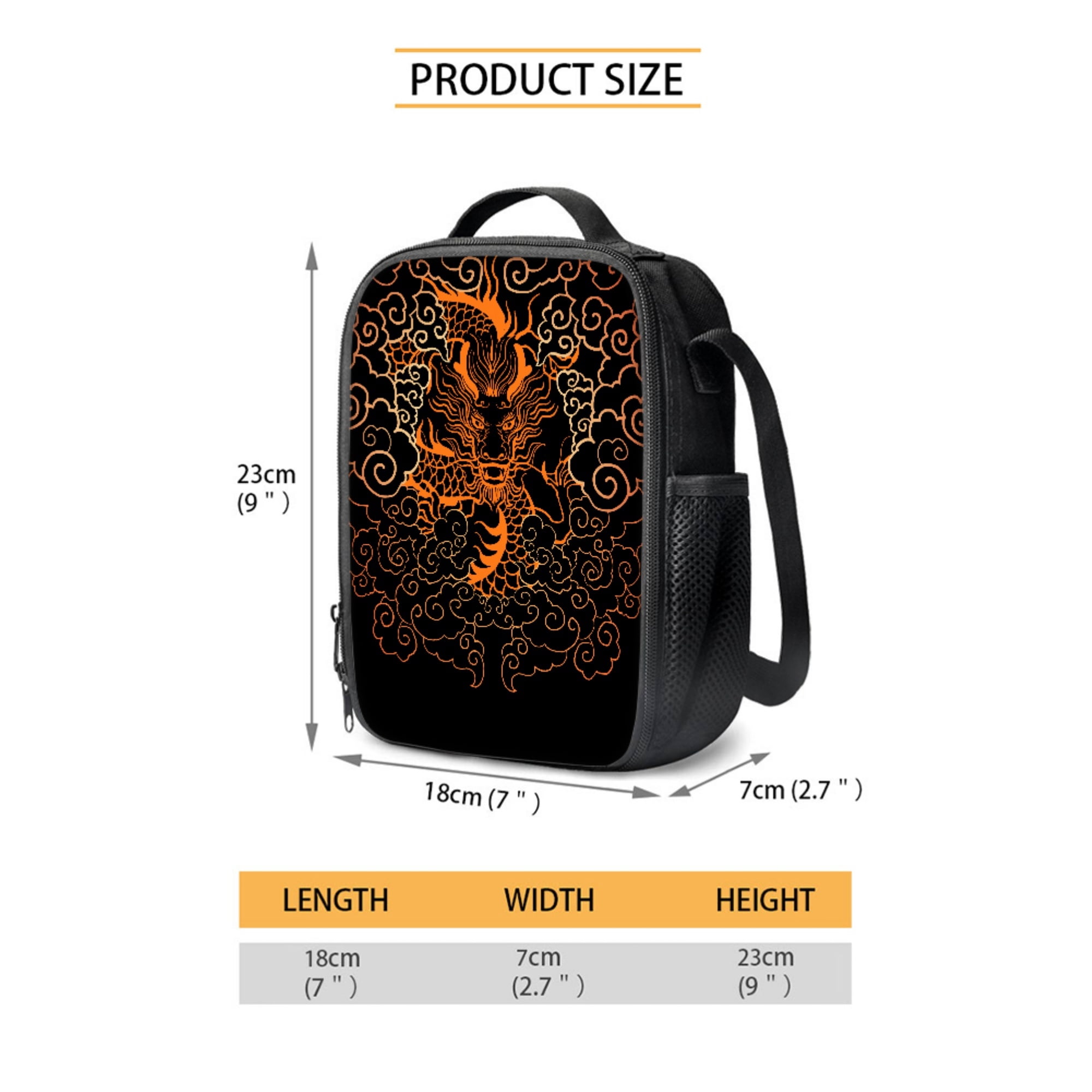 Xixirimido Cool Japanese Dragon Pattern 4Pcs Children Schoolbag Set Large Backpack with Lunch Box Pencil Pouch and Water Bottle Holder for Teens Boys Girls Bookbag Set