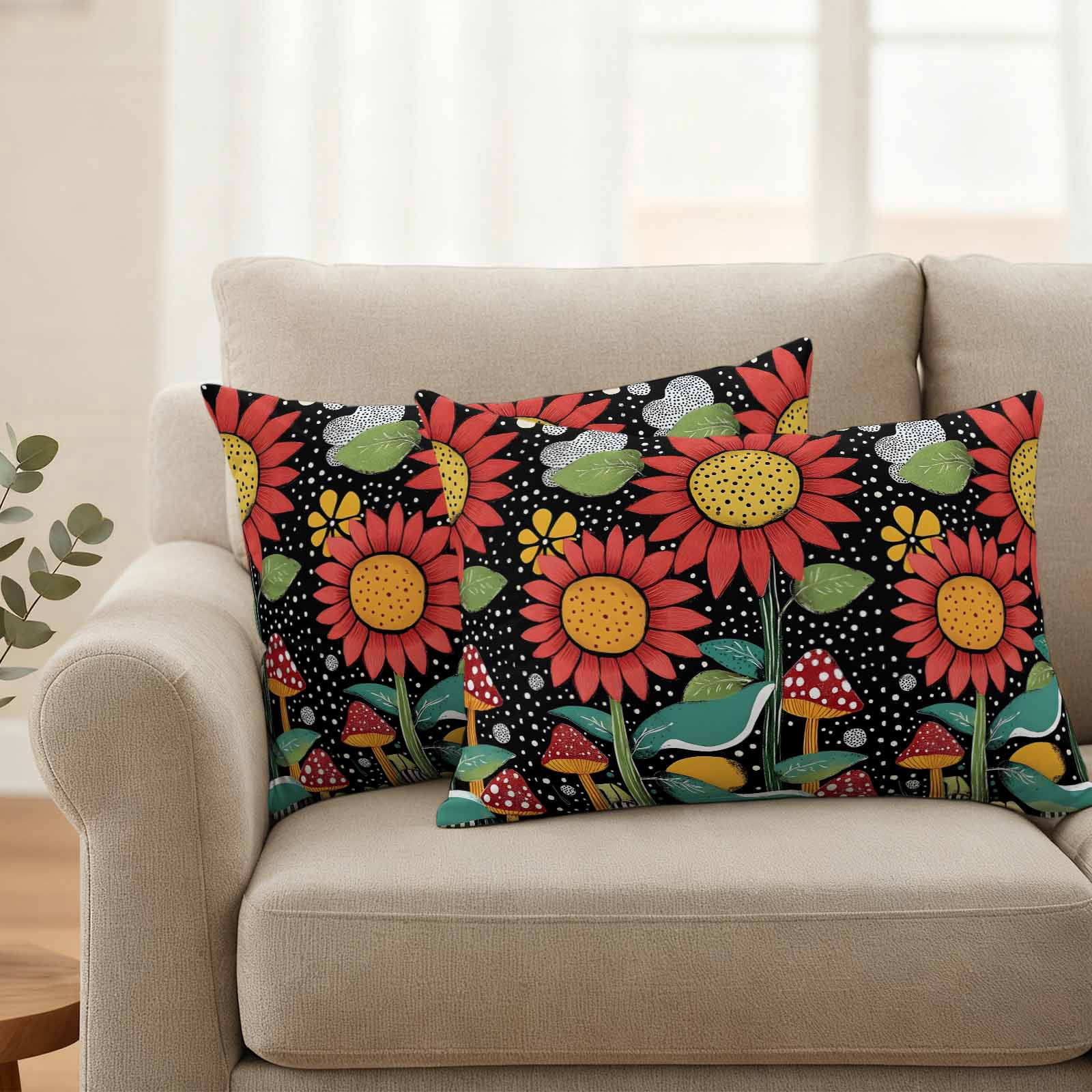 Spring Boho Pillow Covers 2 Pack Red Flowers Leaves White Polka Dots Painting Pillowcase Waterproof Outdoor Throw Pillow Cover for Patio Balcony Rectangular Cushion 20”x12”