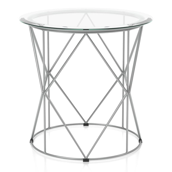 Eila Glass Top Round End Table, Chrome