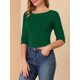 thumbnail image 5 of Camisetas casuales de ajuste slim con cuello barco y mangas de codo para mujeres INSPIRE CHIC en verde profundo S, 5 of 7