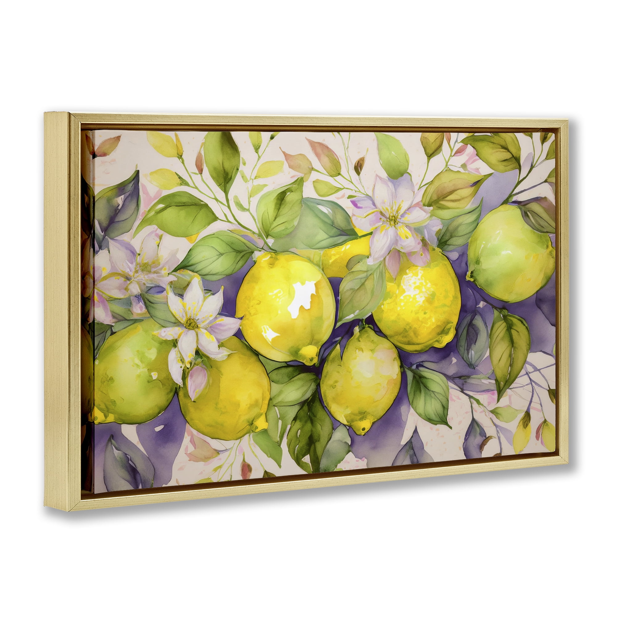Stupell Industries Cottage Lemon Blooms Food & Beverage Painting Gold Floater Framed Canvas Art Print Wall Art, 31 x 21