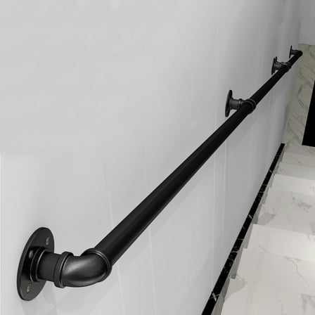 10ft Handrail for Stairs Steps Railing , Indoor Outdoor Iron Pipes Handrail 440 LBS Load Capacity Industrial Black