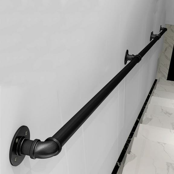 10ft Handrail for Stairs Steps Railing , Indoor Outdoor Iron Pipes Handrail 440 LBS Load Capacity Industrial Black