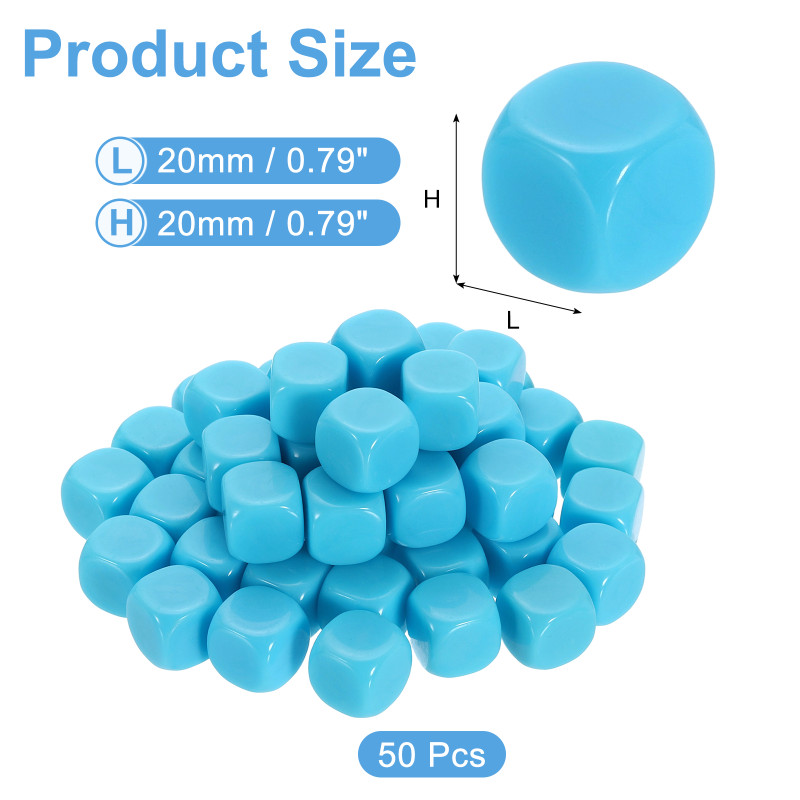 50Pack Rounded Blank Six Sided Dice 20mm/0.8inch Acrylic Dice, Sky Blue