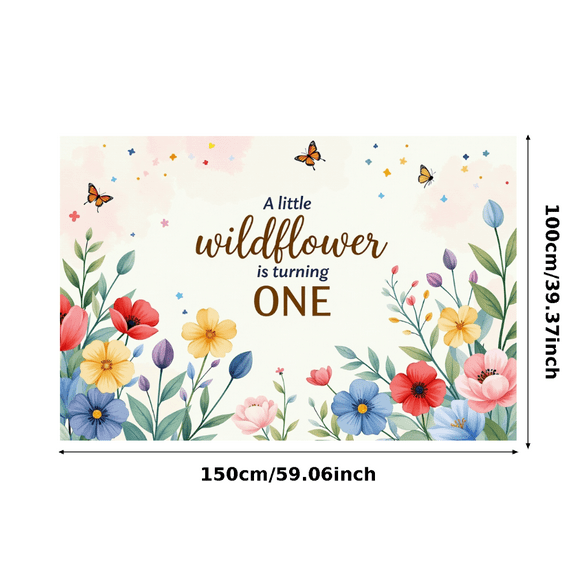 Watercolor Floral Butterflies Backdrop Banner for Little Wildflower First Birthday Party Photography Props Decorations Party Supplies Background