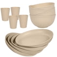 thumbnail image 1 of XmhyTop-A Juego de 12 platos llanos, Vajilla para comidas familiares, vajilla de cocina de paja de trigo, para 4 personas, color caqui, 1 of 5