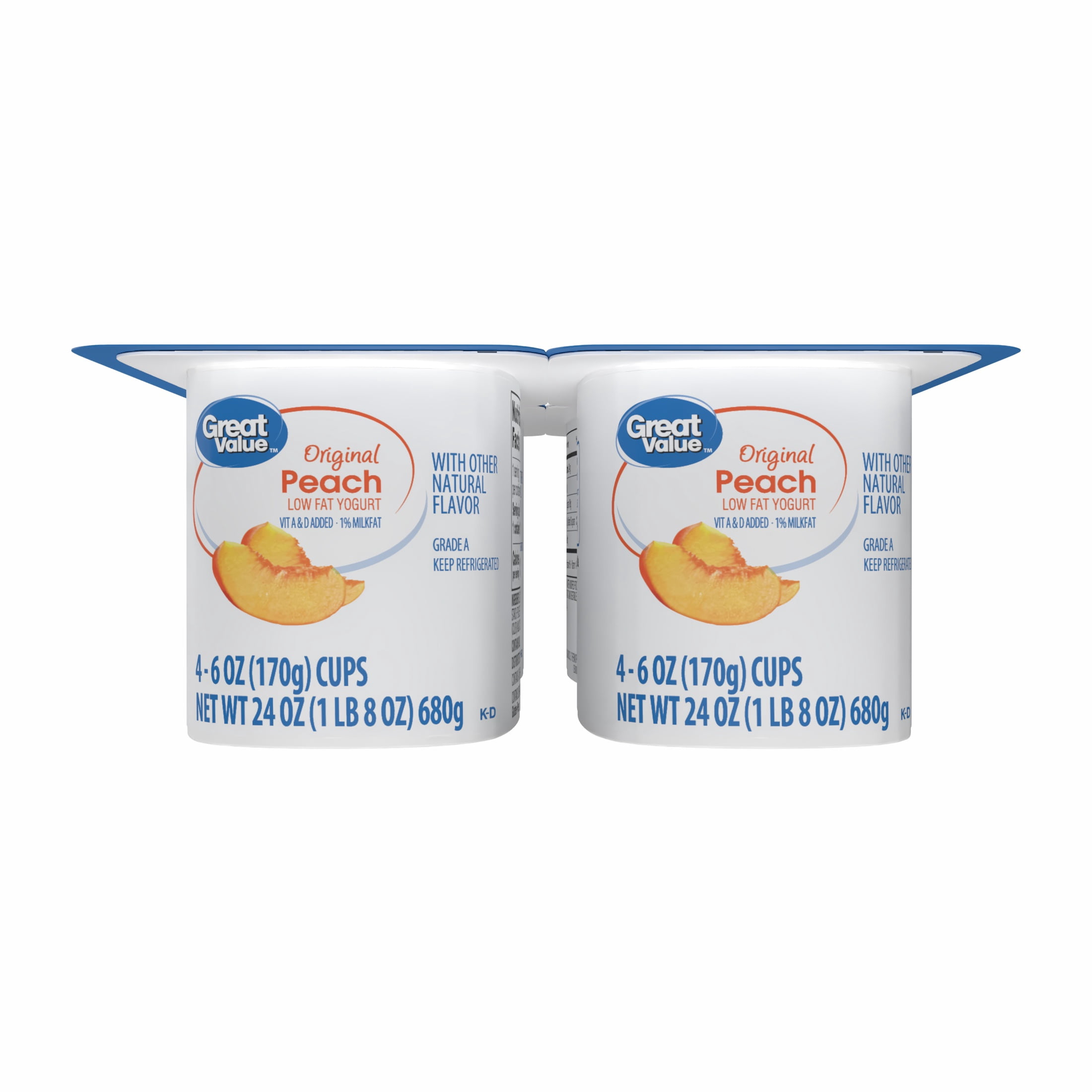 Great Value Original Peach Low-fat Yogurt, 6 oz Cups, 4 Pack