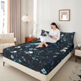 thumbnail image 3 of Homewish Celestial Halloween Raven Skull Queen Sheets,Flower Branch Print Queen Sheet Sets,Sapphire Black,4-Piece,1 Flat Sheet,1 Fitted Sheet and 2 Pillowcases, 3 of 6
