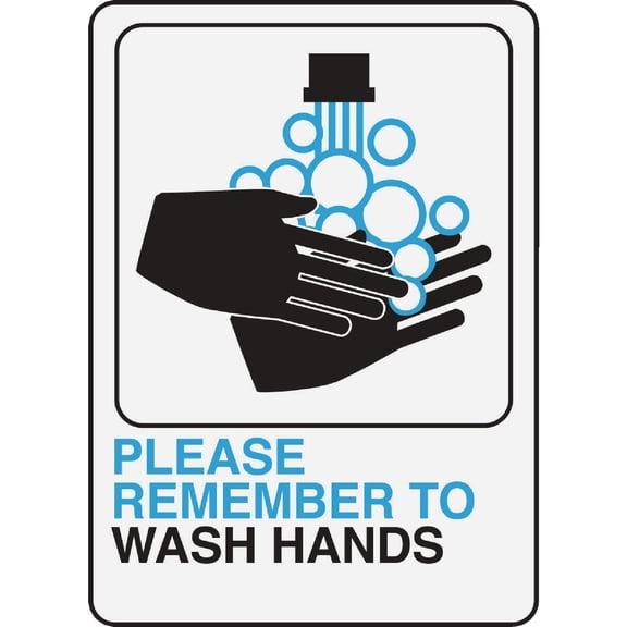 HY-KO Products D-26 Please WASH Hands Info Graphic Plastic Sign, 5 in x 7 in, Blue/Black/White