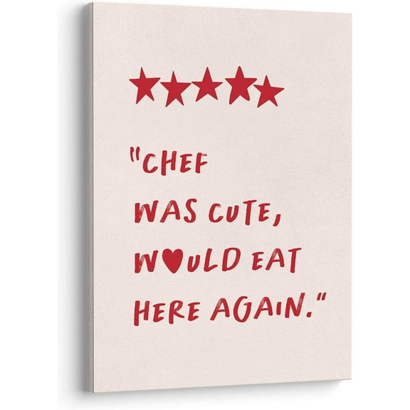 Funny Pink Kitchen Wall Art Decor Canvas Pictures, Chef was Cute Would Eat Here Again Poster Canvas Sign, Red Pink Kitchen Decor, 11x14, Framed, (Pink&Red)