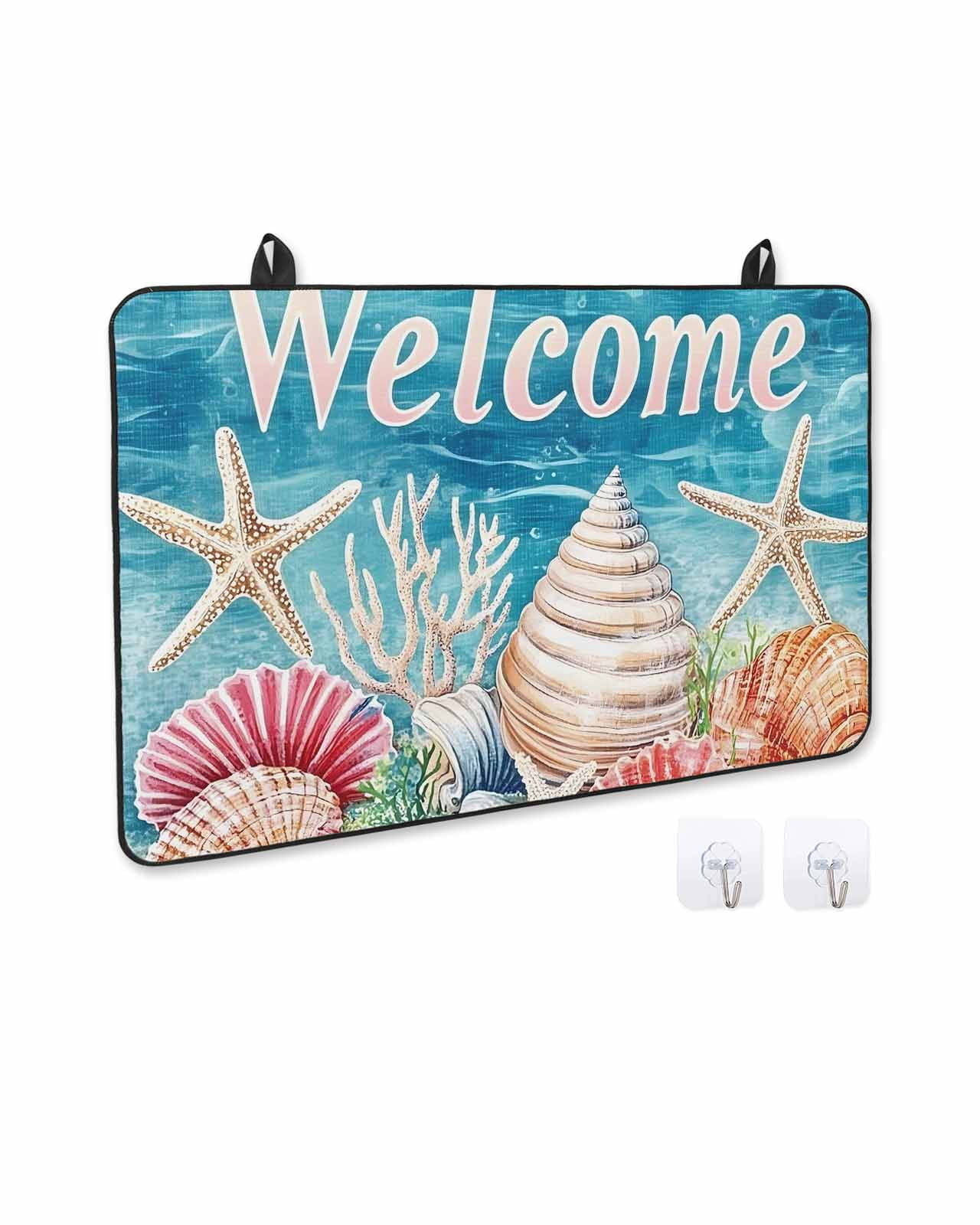 nqOlkjepod Large Induction Cooktop Protector Mat 24"x21", Coastal Ocean Stove Top Covers for Electric Stove, Summer Wave Starfish Coral Shell Stove Burner Cover Mats, Glass Top Stove Cover