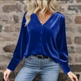 thumbnail image 4 of Lenpel Velvet Tops for Women Long Sleeve V Neck Pleated Button down Shirts Dressy Casual Velour Blouses Loose Work Shirts(Blue,Medium), 4 of 6