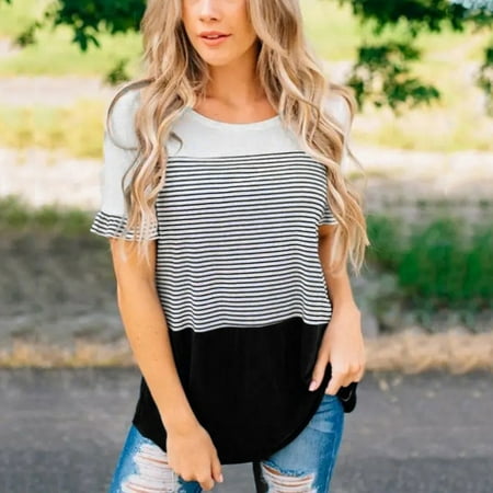 

TANGNADE Women Maternity Short Sleeve Striped Nursing T-shirt Top For Breastfeeding