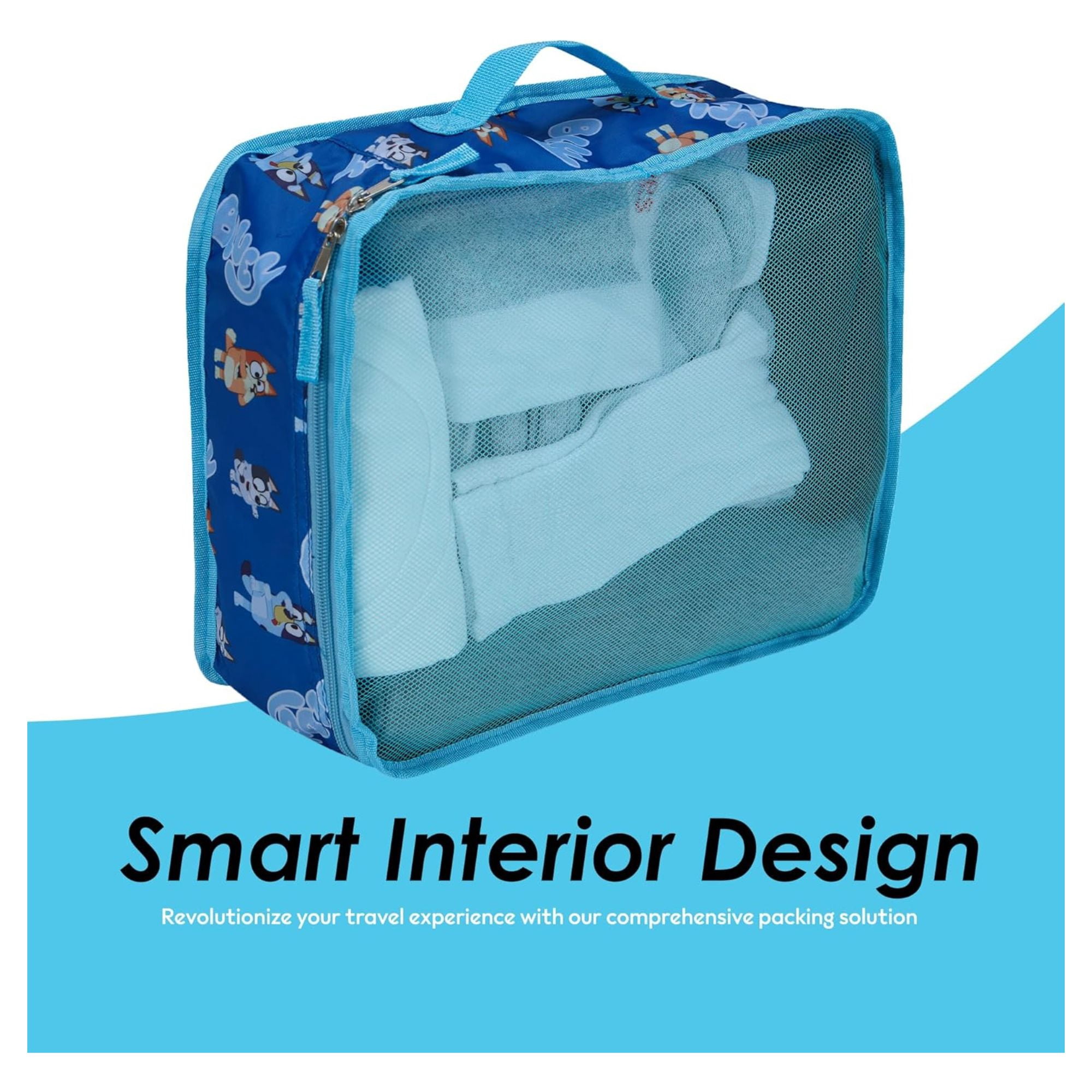 Bluey Bingo Packing Cubes, 5 Piece Set Travel Essential Packing Case Blue for Kids & adult