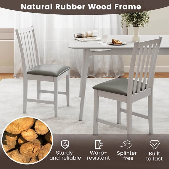 Auranook Wooden Dining Chair Set of 2 w/Rubber Wood Frame, Padded Seat, Curved Back