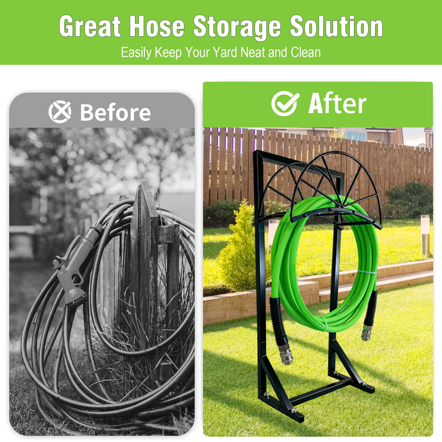 Heavy Duty Garden Hose Holder with 4 Steel Anchors, 150FT Capacity Freestanding Hose Reel, 40 Inch No-Drill Rust-Proof Outdoor Water Hose Organizer for Yard, Lawn, Patio and Backyard