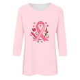 thumbnail image 5 of VKOYWKM Womens Breast Cancer Awareness Shirts Breast Cancer T Shirt Pink Ribbon Fight Cancer Shirt Inspirational 3/4 Sleeve Tops Casual Crew Neck Cancers T-Shirt, 5 of 5