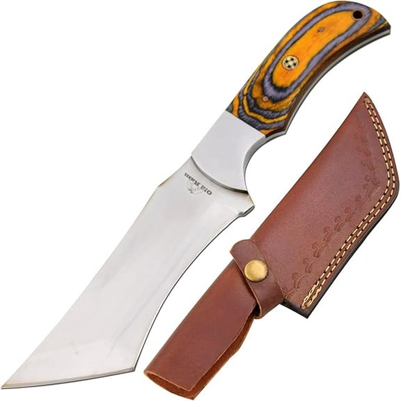 Old Ram 10.5" Big Jim Western Hunting Knife, Full Tang 6 inch Tanto Blade with Leather Sheath