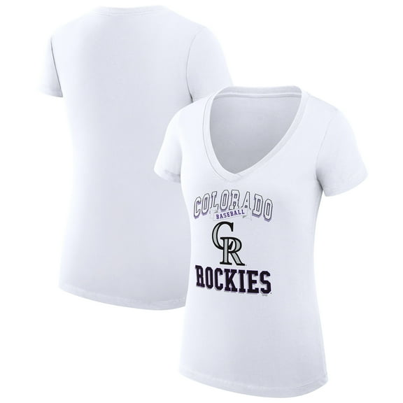 Women's G-III 4Her by Carl Banks White Colorado Rockies Super-Slim Fit Lightweight Team Logo Graphic V-Neck T-Shirt