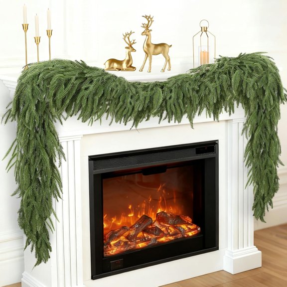 2 PCS Artificial 6FT Christmas Norfolk Pine Garland, Realistic Greenery Garland for Indoor Outdoor Door Porch Fireplace Wall Staircase Holiday Christmas Decorations