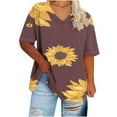 thumbnail image 2 of Summer Plus Size Tops For Women Causal Sunflower Loose Short Sleeve V-Neck Pullover Blouse T-Shirt Oversized Women Shirts Under $8 Brown XXXXXL, 2 of 4