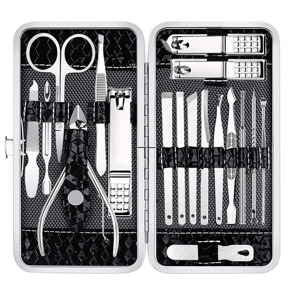 Manicure Set, Professional Nail Clippers Pedicure Kit 19 Pieces Nail Care Tools for Travel & Grooming (Black)