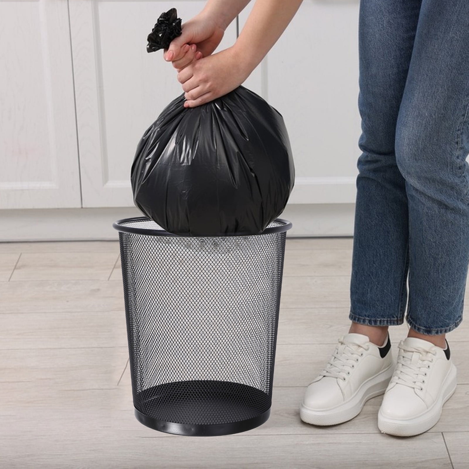 Kabnic Mesh Round Wastebasket, 4Gal Large Capacity Trash Can, Wastepaper Basket for Bathroom, Kitchen, Bedroom, Office | Black