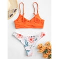 thumbnail image 2 of ZAFUL for Women's Swimwear Flower Print Surplice Bikini Set Orange L, 2 of 7