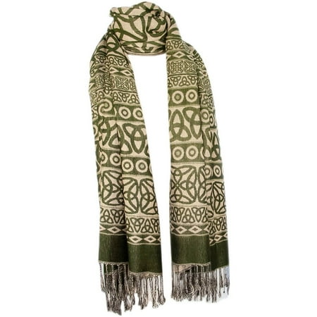 Hanro Woolen Silk - Ladies Celtic Scarf, Pashmina Wool & Silk, Dark Green