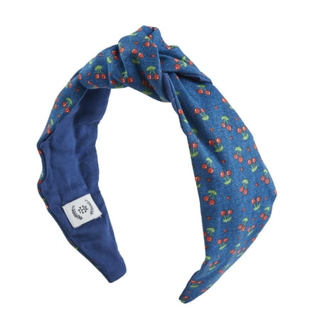 The Home Edit Knotted Cherry Print Canvas Headband, Navy Blue