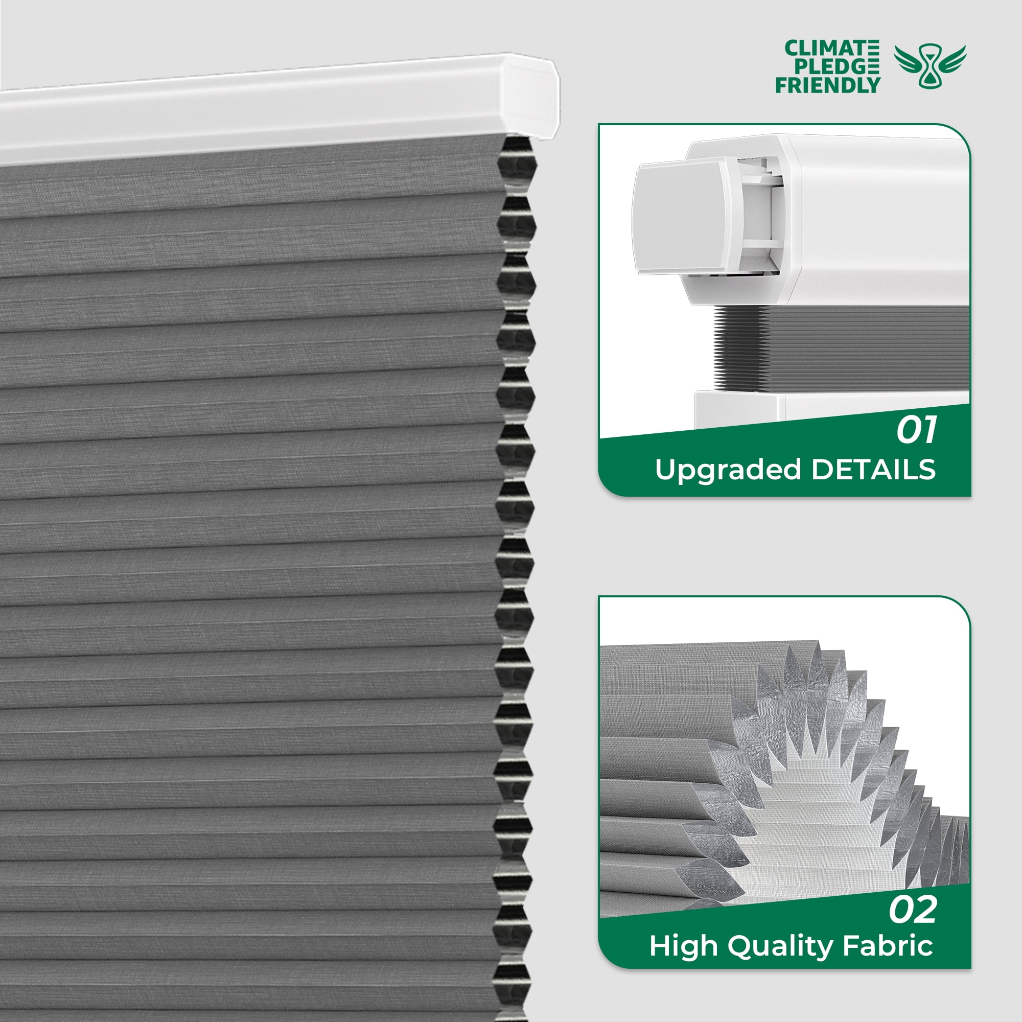 Allesin No Drill Motorized Cellular Shades Quiet Motor 45dB Smart Honeycomb Blinds with App and Voice Control Rechargeable Solar Option Aluminum Rails(45" W x 64" H, 100% Blackout Volcanic Gray)
